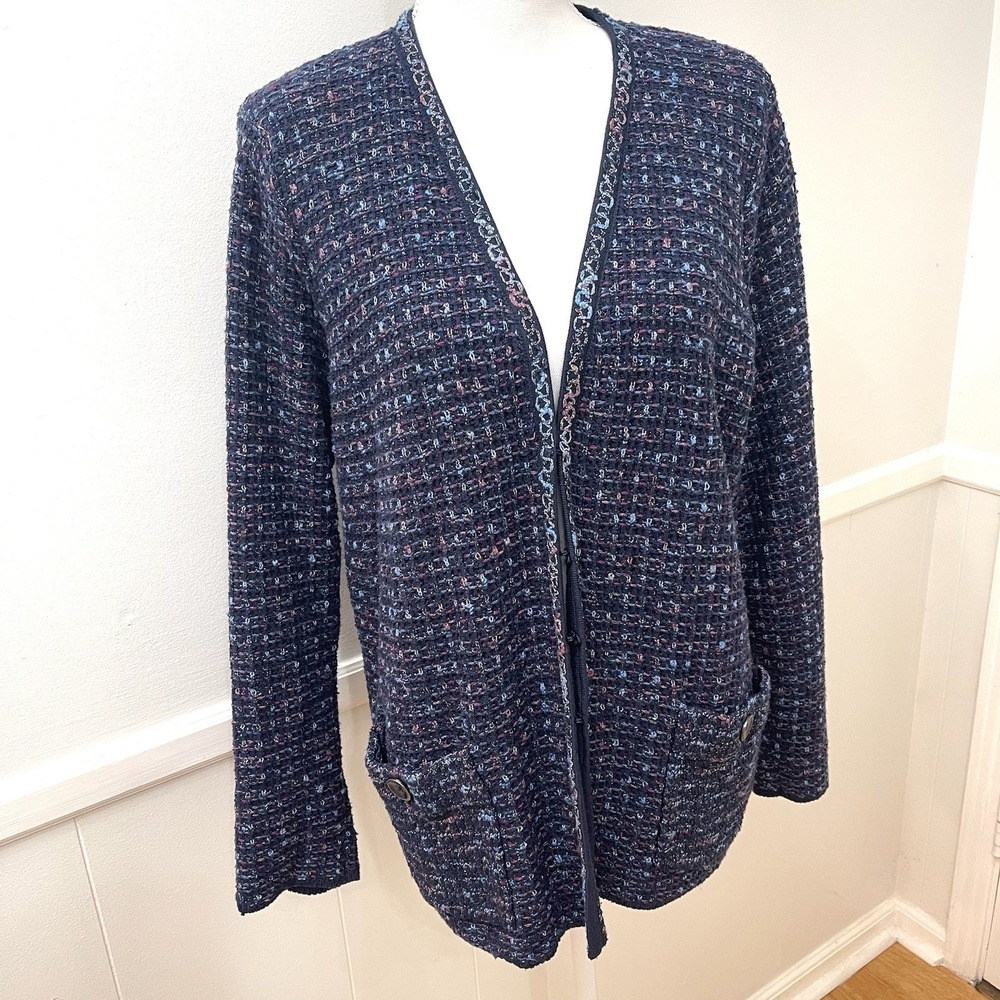 J. Jill Boucle Navy Jacket 1X Blazer Pockets Sweater